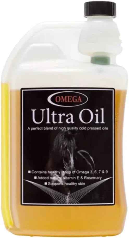 Omega Equine Ultra Oil 1 litre bottle of blended omega oil supplement for horses