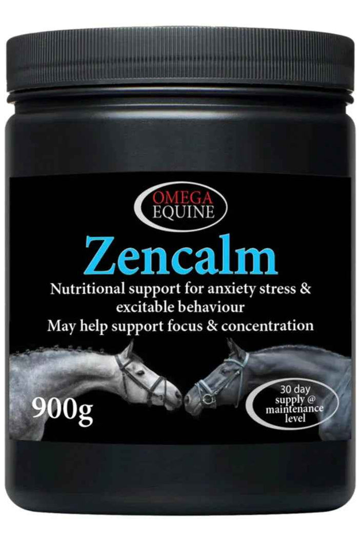 Omega Equine ZenCalm 900g tub, magnesium and chamomile calming supplement for horses