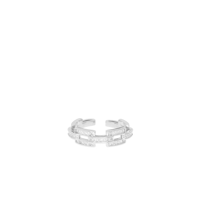 Pave Link Adjustable Ring: Silver