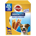 Pedigree Dentastix 35-stick bag of daily dental chews for small dogs, with sticks shown