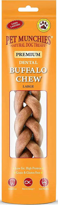 Pet Munchies Large Buffalo Dental Chew, grass-fed buffalo hide dog chew, 90g pack