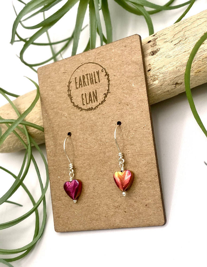 Pink Hematite Heart Earrings