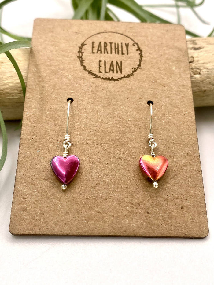 Pink Hematite Heart Earrings