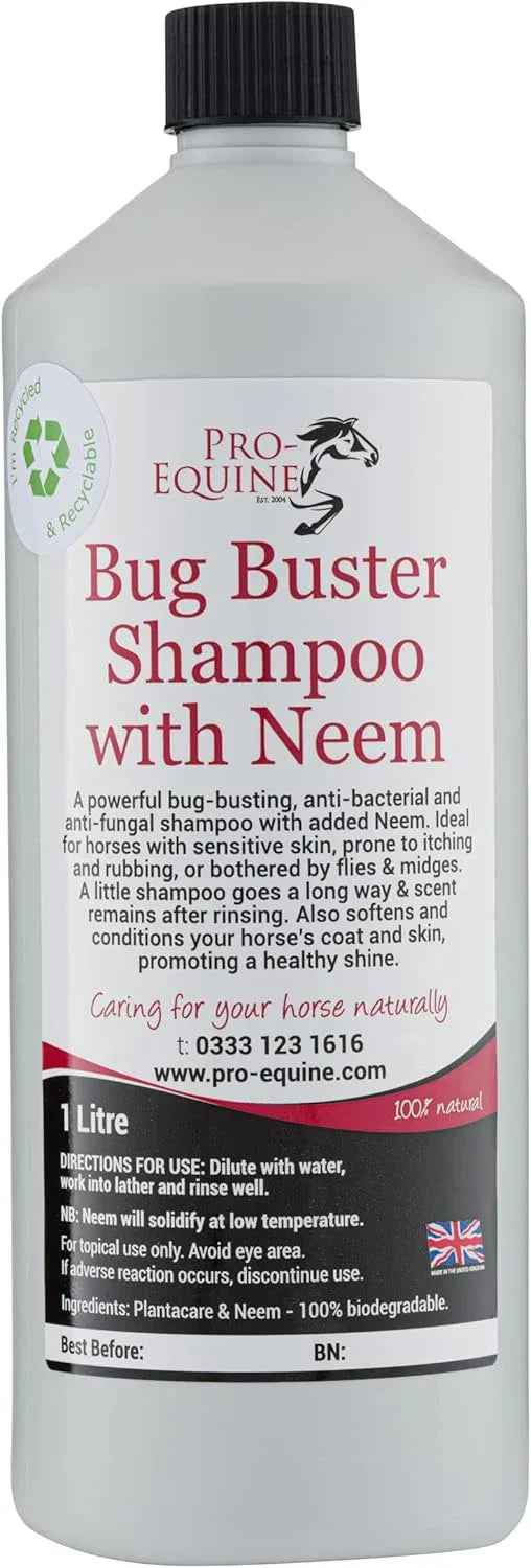 Pro-Equine Neem Oil Horse Shampoo 1 litre bottle with green and white label