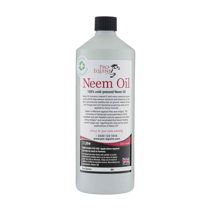 Pro-Equine Neem Oil 1 litre bottle of pure cold-pressed neem oil for horses