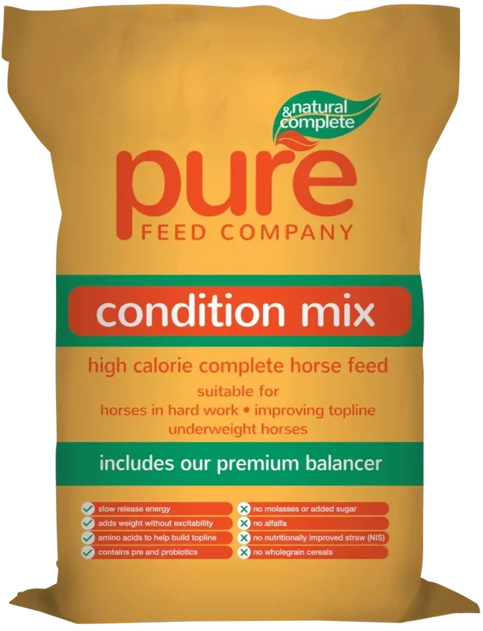 15kg bag of Pure Condition Mix, an oil-based conditioning feed for horses from the Pure Feed Company