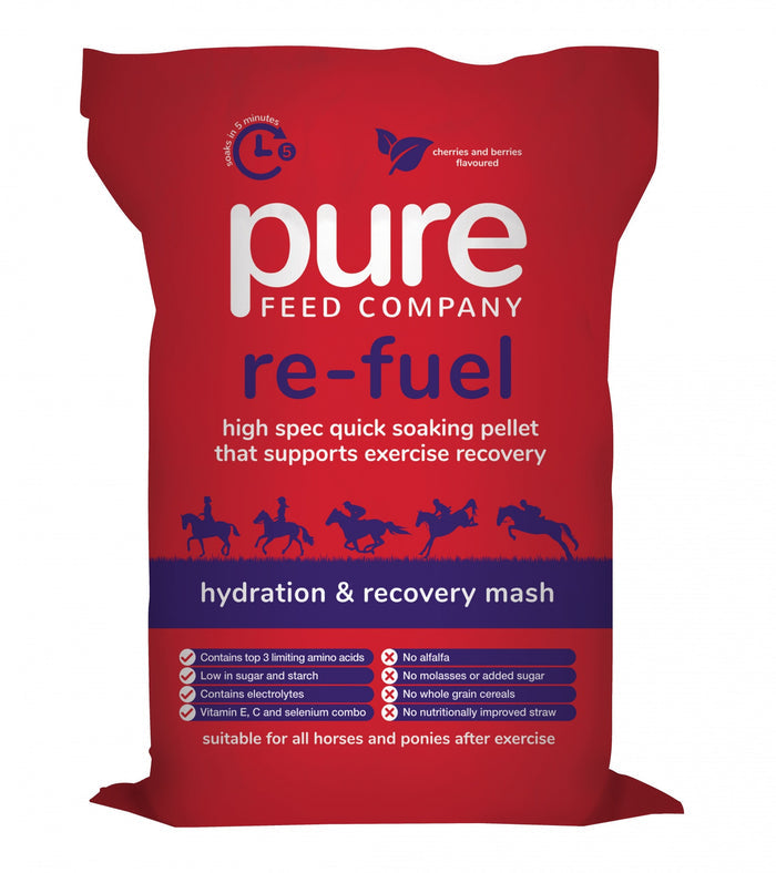 Pure Feed Company Re-Fuel 15kg bag, cherry-flavoured post-exercise recovery mash for horses