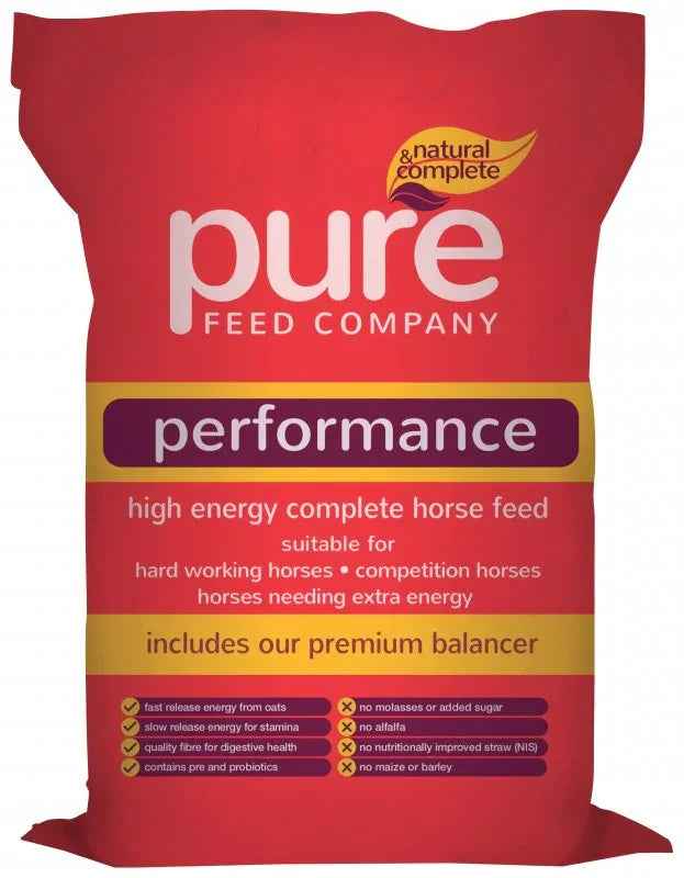 15kg bag of Pure Performance, the Pure Feed Company's highest-energy oats and oil competition feed