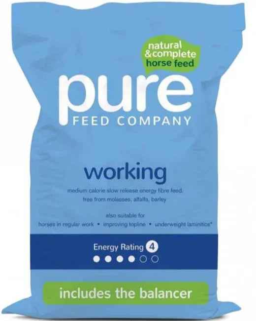 15kg bag of Pure Working, the Pure Feed Company's low-starch complete feed for horses in regular work