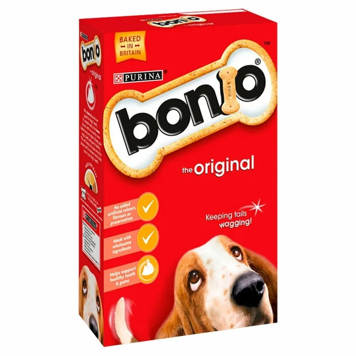 Box of Purina Bonio Original oven-baked bone-shaped dog biscuits, 650g