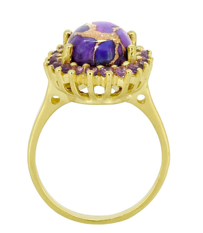 Purple Copper Turquoise 14K Gold Plated Over Silver Ring