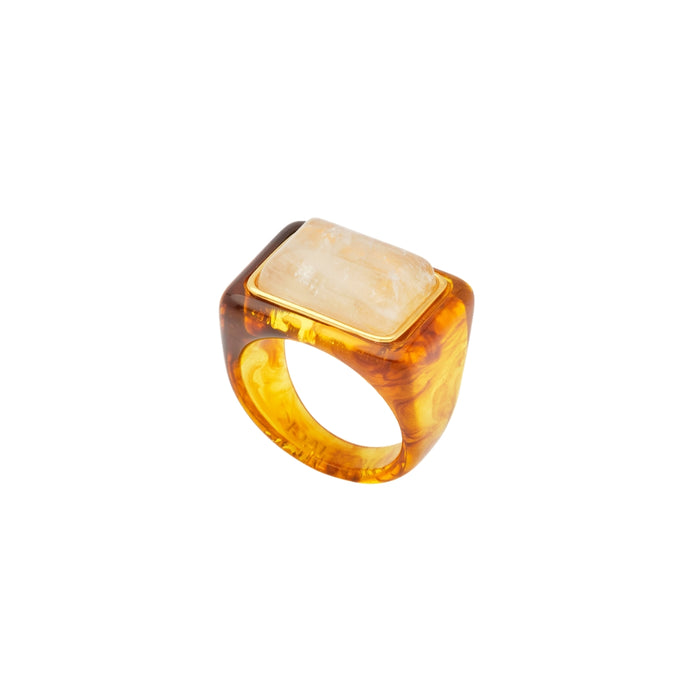 Rectangle Ring | Tortoise Shell Resin, Moonstone
