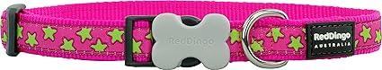 Red Dingo star pattern dog lead in hot pink with a padded handle, medium size