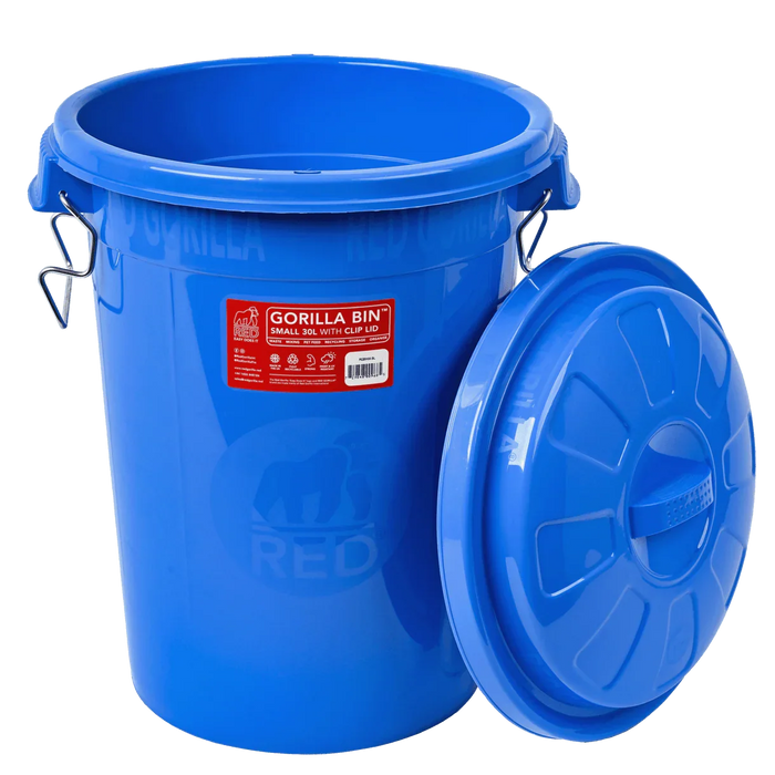 Red Gorilla Gorilla Bin 30 litre in blue with its clip-lock lid fitted