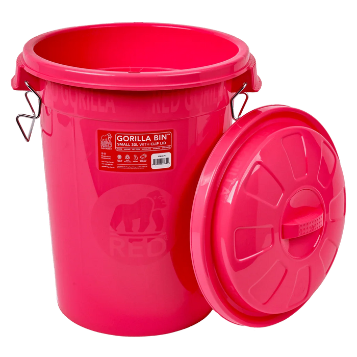 Red Gorilla Gorilla Bin 30 litre in pink with a clip-lock lid