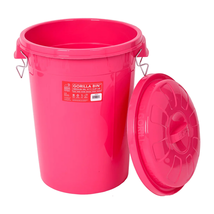 Red Gorilla Gorilla Bin 50 litre in pink with its clip-lock lid