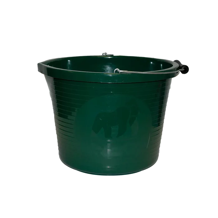 Red Gorilla Premium Bucket in green, a rigid 15 litre ribbed bucket with a reinforced metal handle