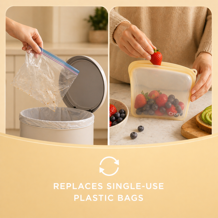 Reusable Silicone Food Storage Bags – Leakproof Freezer Bags 10oz - Yellow