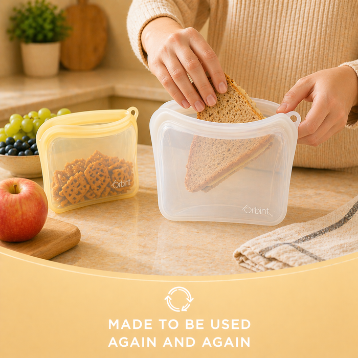 Reusable Silicone Food Storage Bags – Leakproof Freezer Bags 40oz - White
