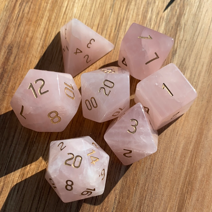 Rose Quartz Gemstone Dice Engraved Gaming Set