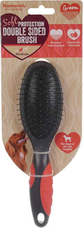 Rosewood Soft Protection double sided grooming brush, medium, showing the pin face and the moulded handle