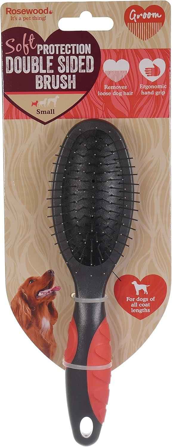 Rosewood Soft Protection double sided grooming brush, small, pin side and bristle side with moulded grip