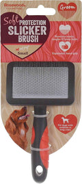 Rosewood Soft Protection slicker brush, small, narrow head of fine angled wire pins with a moulded grip