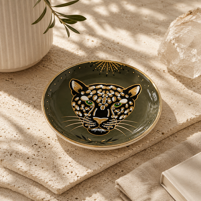 Round Ceramic Trinket Dish - Regal Leopard