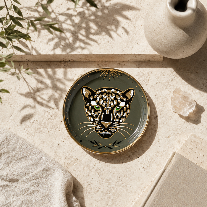 Round Ceramic Trinket Dish - Regal Leopard