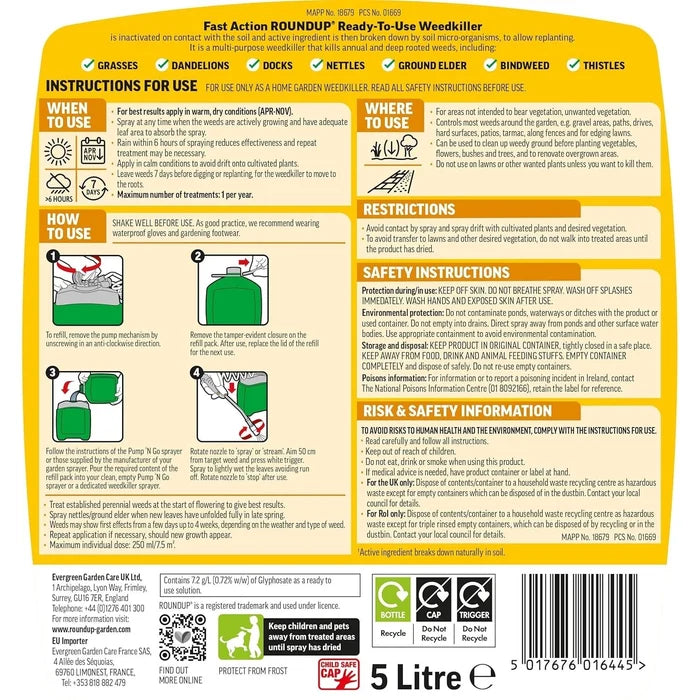 Second view of the Roundup Fast Action 5 litre weedkiller refill container