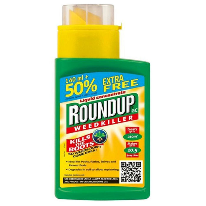 Roundup GC liquid concentrate weedkiller bottle with a 50% extra free flash