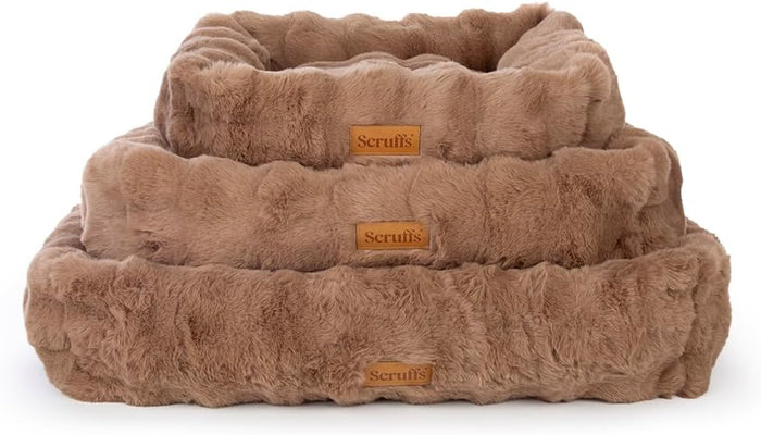 Wide view of the Scruffs Alpine taupe box bed set out on a floor
