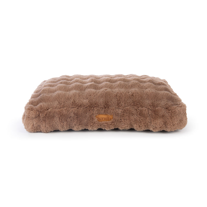 Scruffs Alpine mattress dog bed in taupe, large, with a thick-cut faux fur top