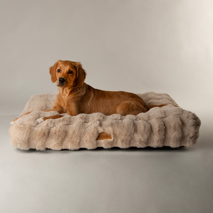 Second view of the large Scruffs Alpine faux fur mattress in taupe