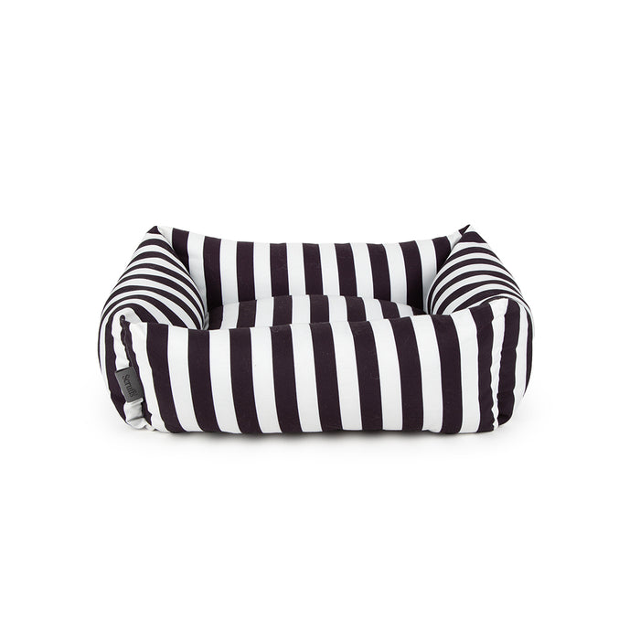 Scruffs Amalfi box bed in black stripe, medium at 60 x 50 x 18cm with a canvas-style outer