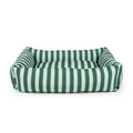 Scruffs Amalfi box bed in broad green and cream stripes on canvas, with padded raised sides