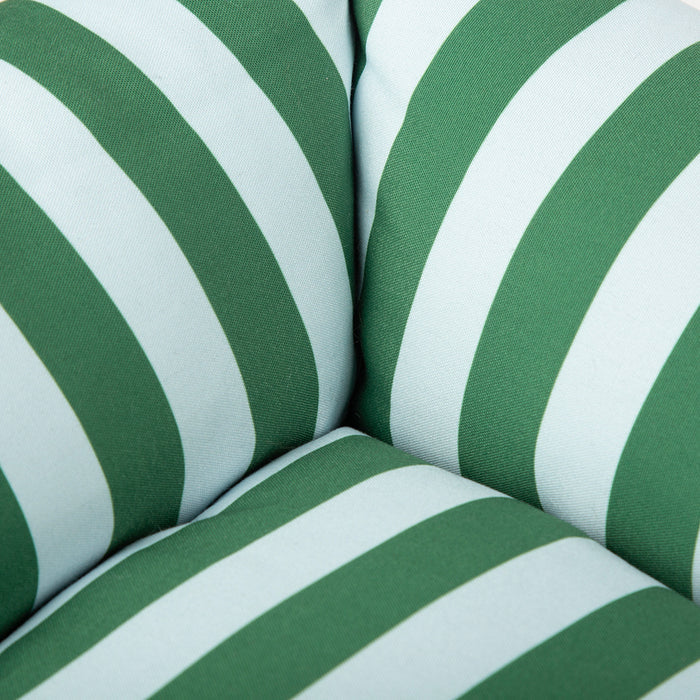 Scruffs Amalfi green striped box bed viewed from above showing the cushion base