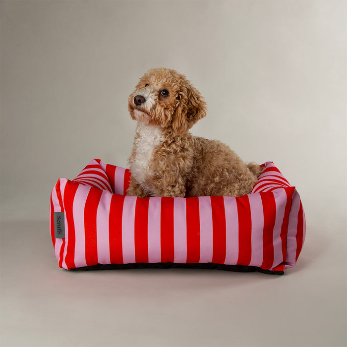Third view of the extra large Scruffs Amalfi pink stripe dog box bed