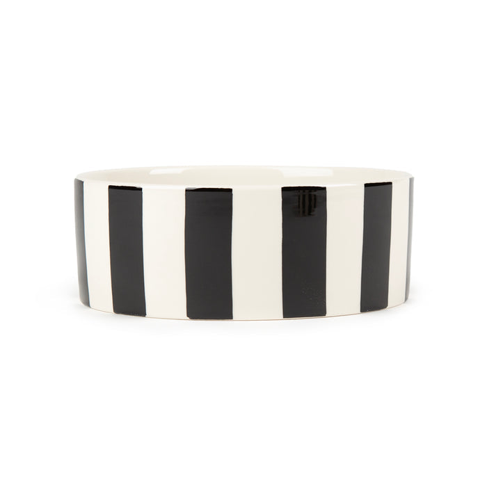 Scruffs Amalfi stoneware dog bowl in black with hand-painted stripes, 19cm across