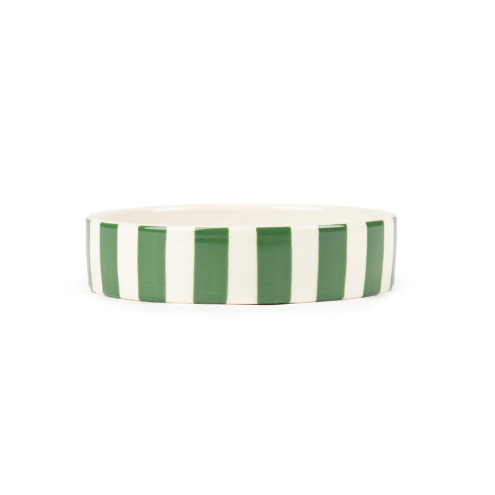 Fourth view of the Scruffs Amalfi green stripe stoneware pet bowl, 15cm size