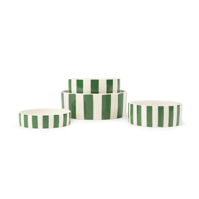 Fifth view of the Scruffs Amalfi hand-painted green stripe stoneware bowl at 15cm