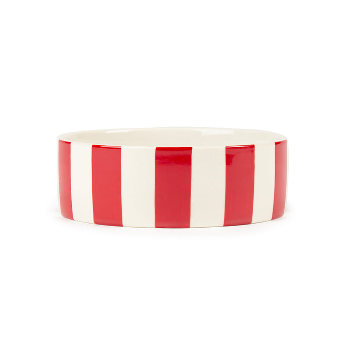 Scruffs Amalfi stoneware dog bowl in red with hand-painted stripes, 15cm across