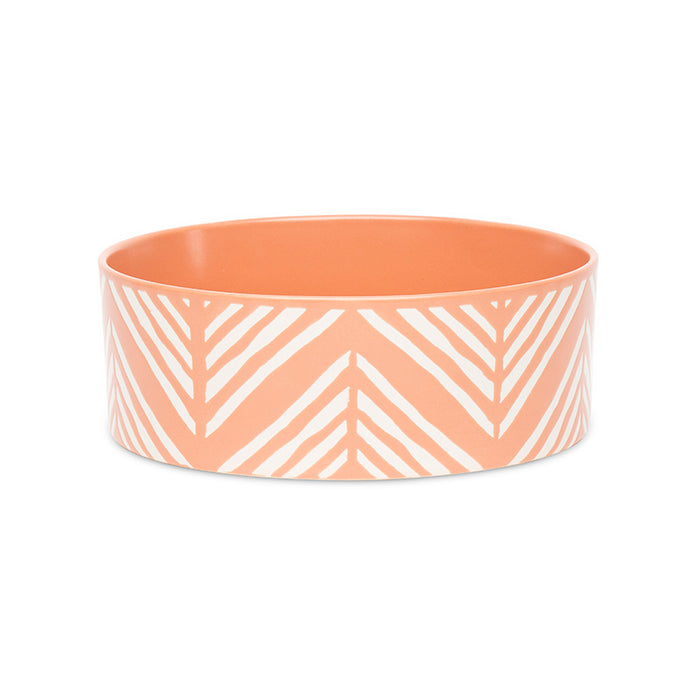Scruffs Aztec stoneware pet bowl in terracotta orange with a white geometric pattern