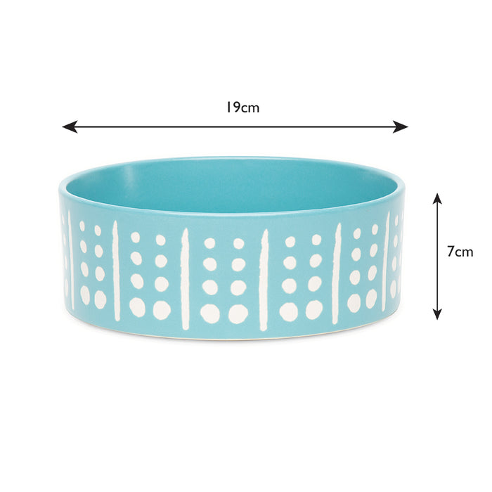 Scruffs Aztec turquoise bowl shown with a second bowl from the range