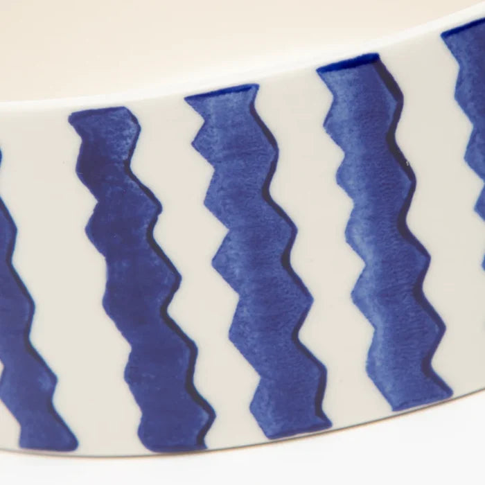 Second view of the Scruffs Blue Zigzag 13cm stoneware bowl, the smallest in the range
