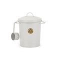 Scruffs Cantina coated steel pet food canister in light grey, cylindrical body with fitted lid