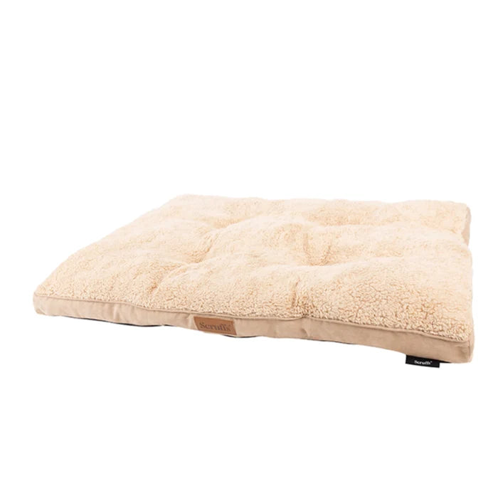 Scruffs Cosy dog mattress in two-tone grey faux suede and plush, flat rectangular pad