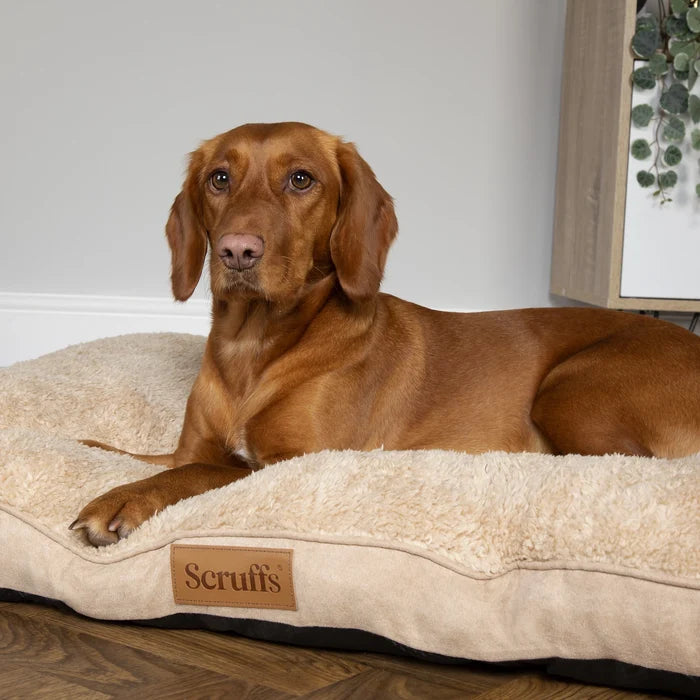Second view of the Scruffs Cosy grey mattress showing the plush face and stitched edging