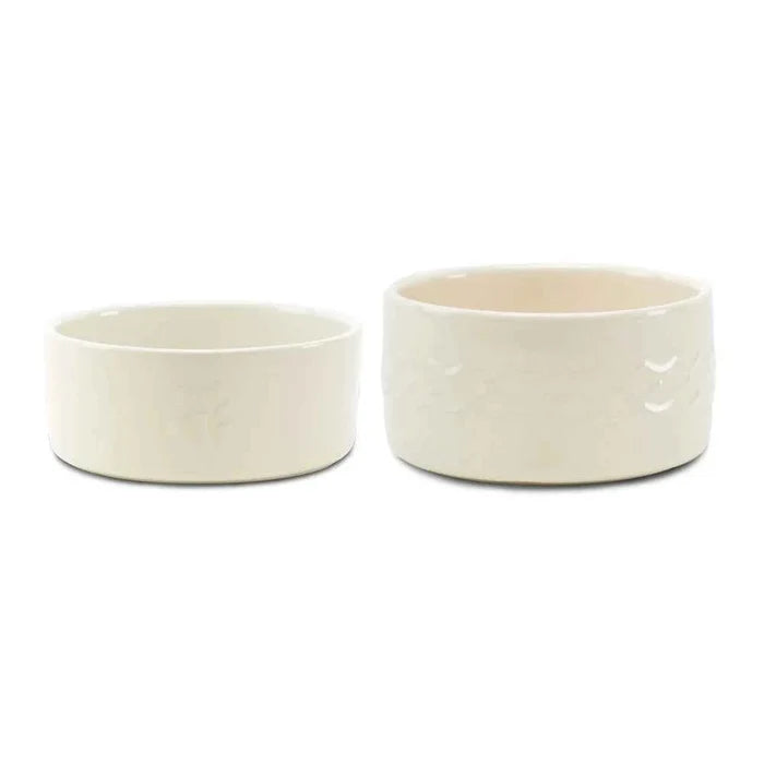 Scruffs Icon matching food and water bowl set in cream stoneware, 19cm bowls