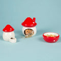 Scruffs small pet ceramic set in the toadstool design, with house, water well and food bowl